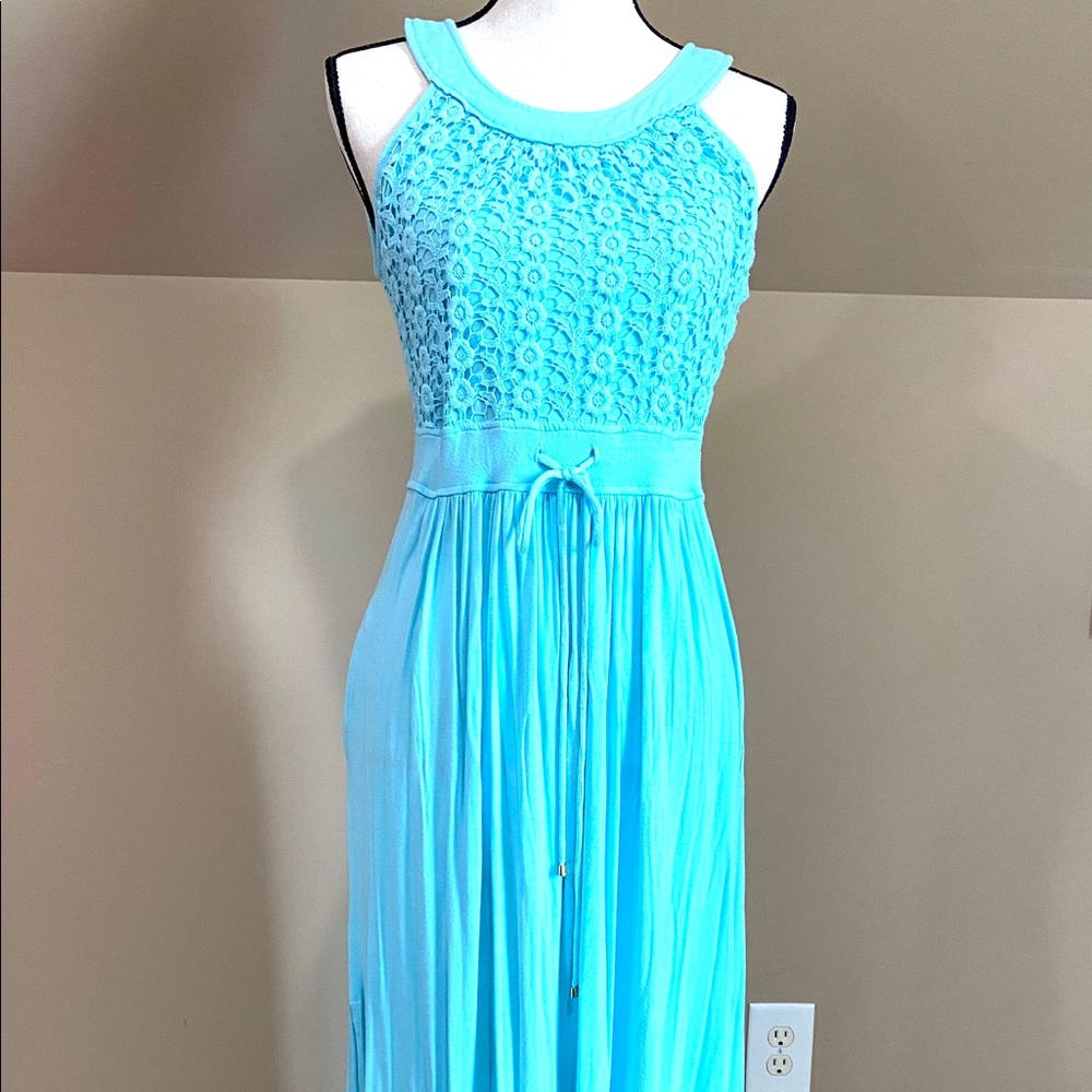 Calvin Klein maxi Aqua Dress size 8 great shape